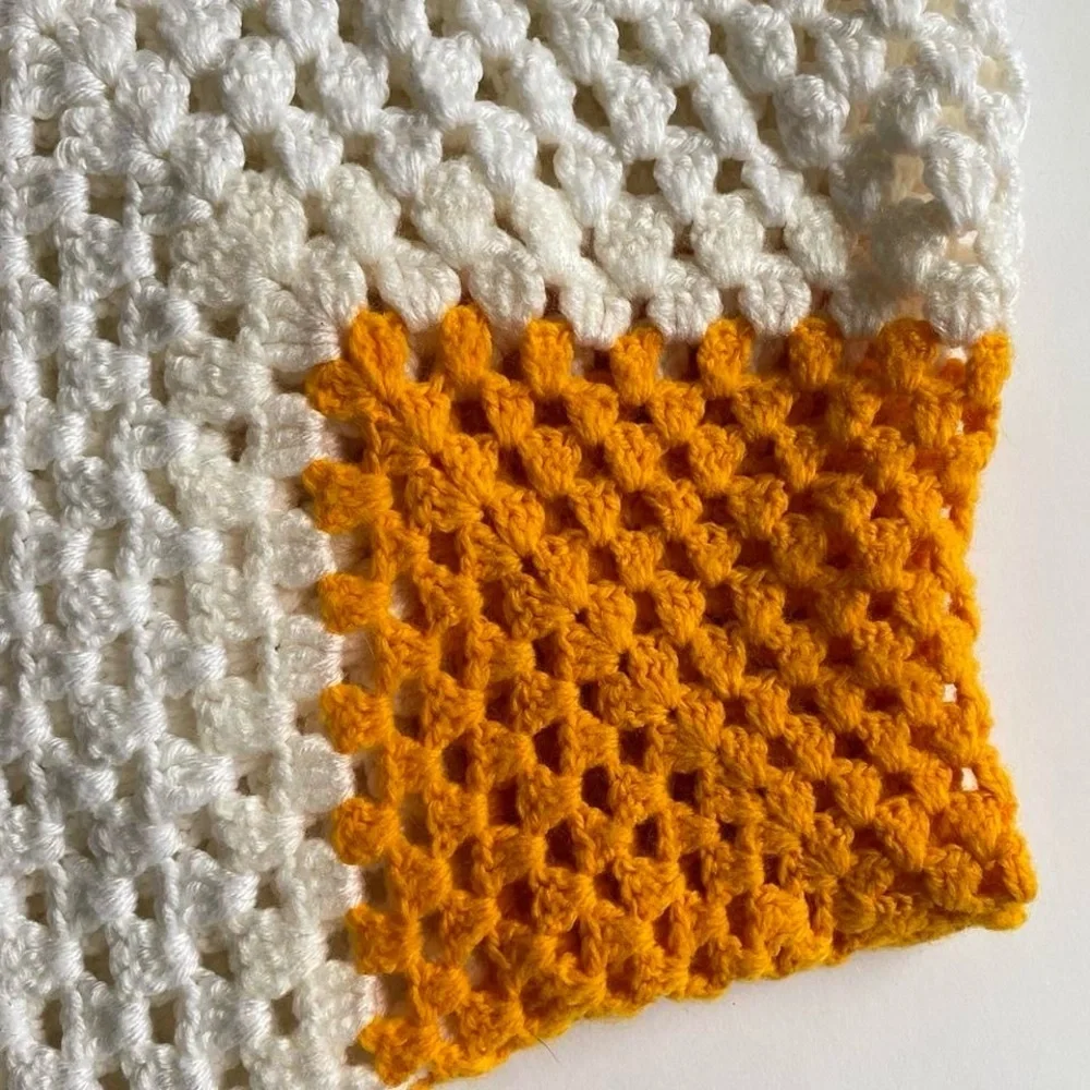 Vintage Handmade Crochet Throw Blanket in Yellow and Orange